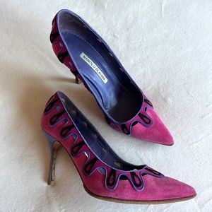 Manolo Blahnik Pink/Purple/Black Suede Heels